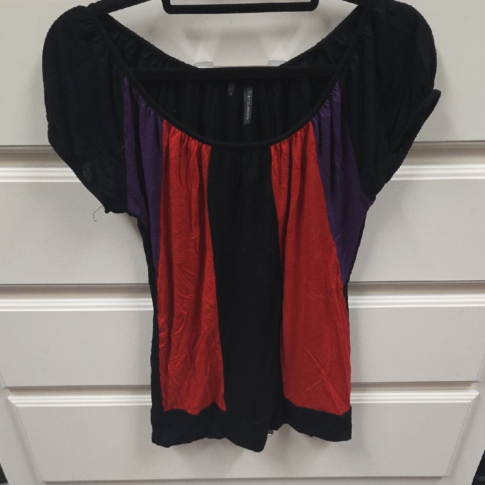 Maurices Black, Red, and Purple Colorblock Blouse